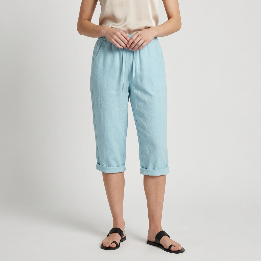 Pantalón Capri Mujer Lino Bolsillos