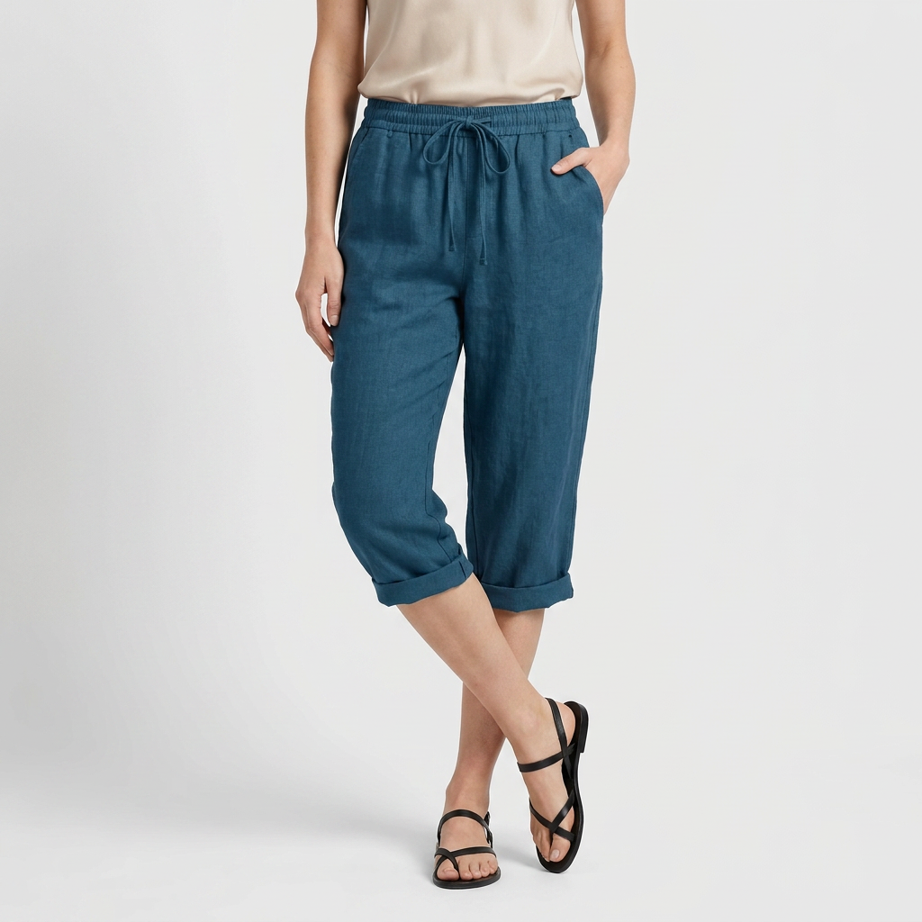 Pantalón Capri Mujer Lino Bolsillos