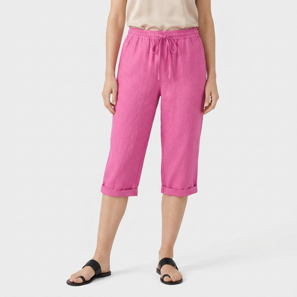 Pantalón Capri Mujer Lino Bolsillos