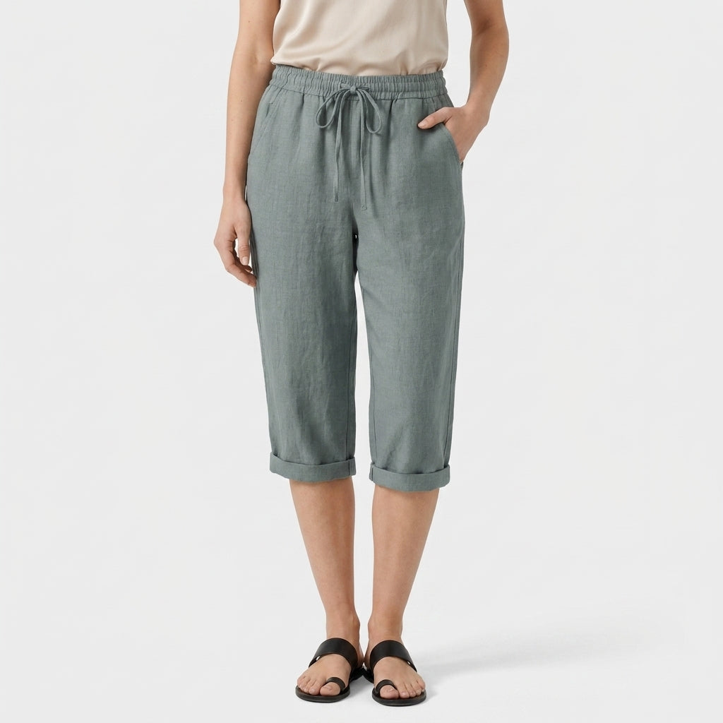 Pantalón Capri Mujer Lino Bolsillos