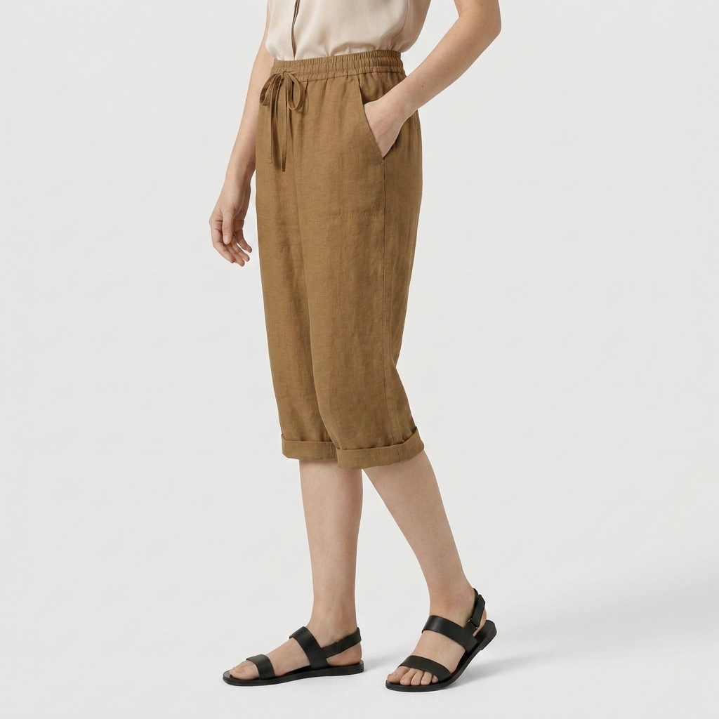 Pantalón Capri Mujer Lino Bolsillos