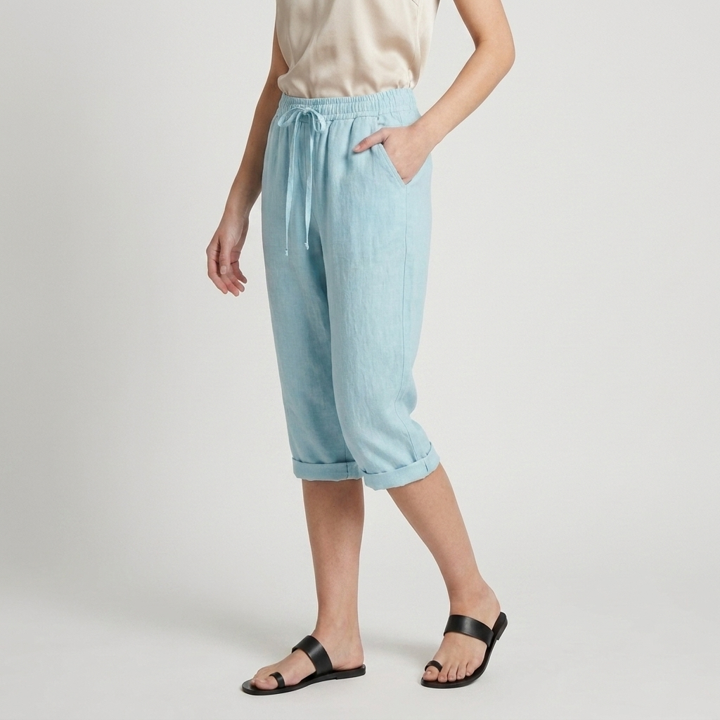 Pantalón Capri Mujer Lino Bolsillos