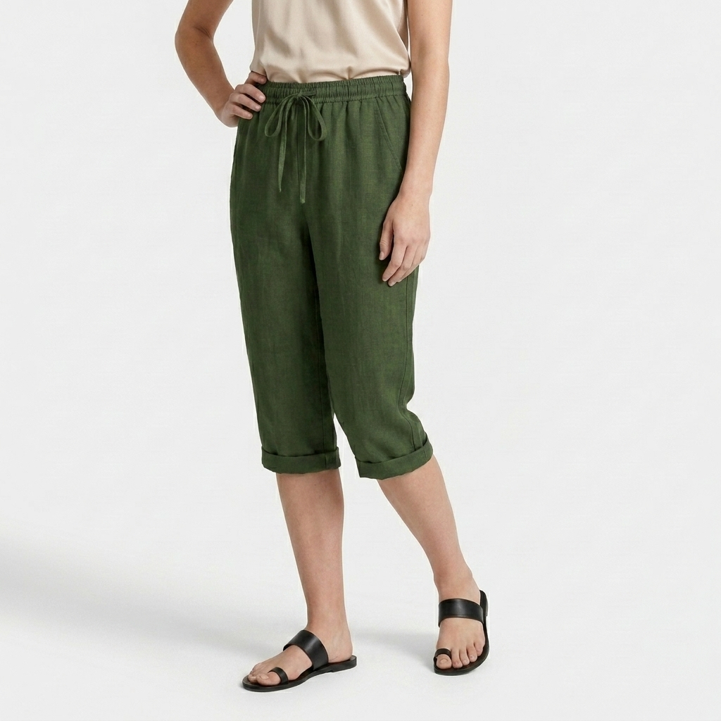 Pantalón Capri Mujer Lino Bolsillos