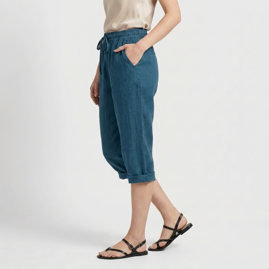 Pantalón Capri Mujer Lino Bolsillos