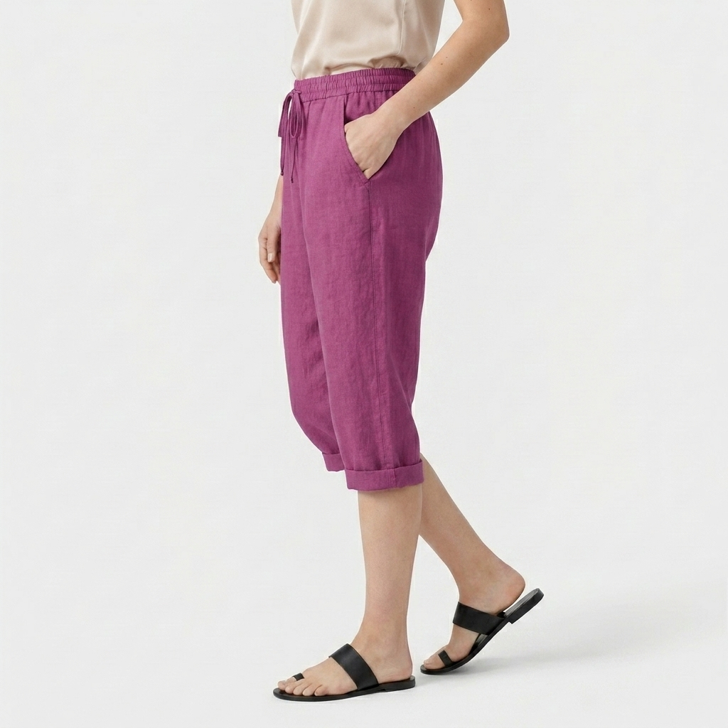 Pantalón Capri Mujer Lino Bolsillos