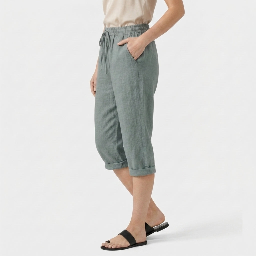 Pantalón Capri Mujer Lino Bolsillos