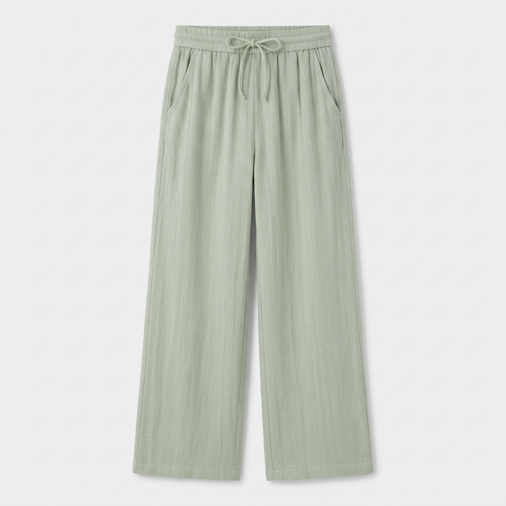 Pantalón Ancho Mujer Lino Bolsillos