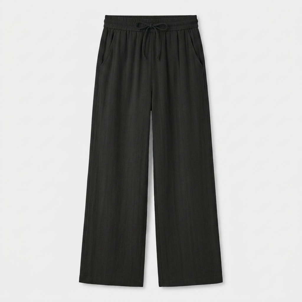 Pantalón Ancho Mujer Lino Bolsillos