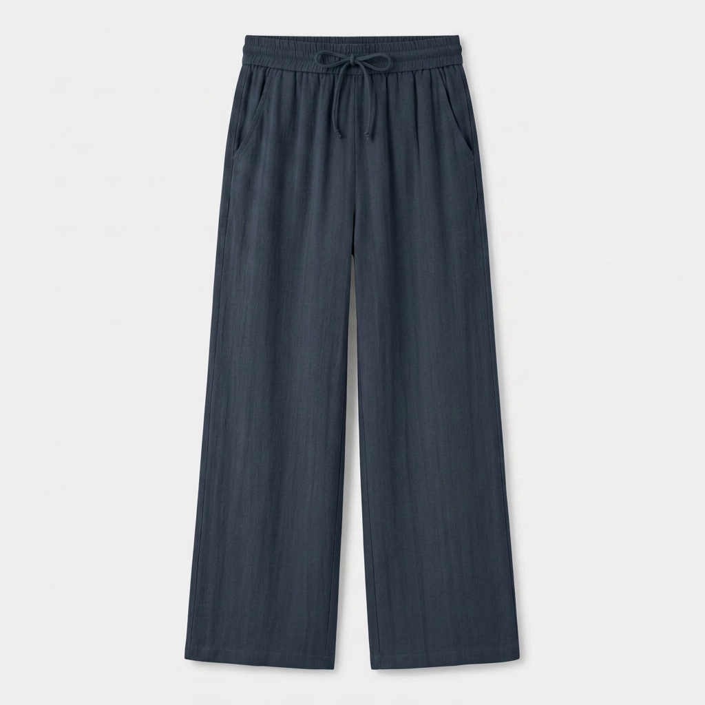 Pantalón Ancho Mujer Lino Bolsillos