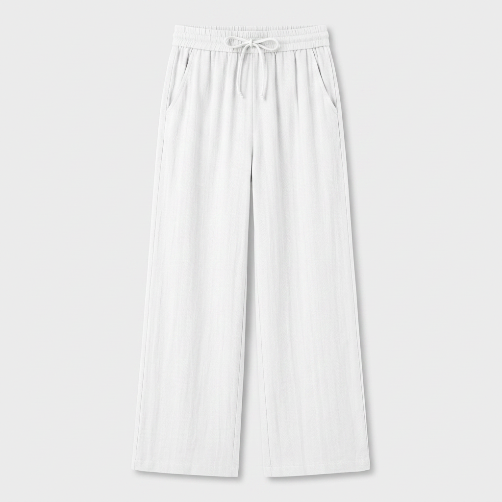 Pantalón Ancho Mujer Lino Bolsillos