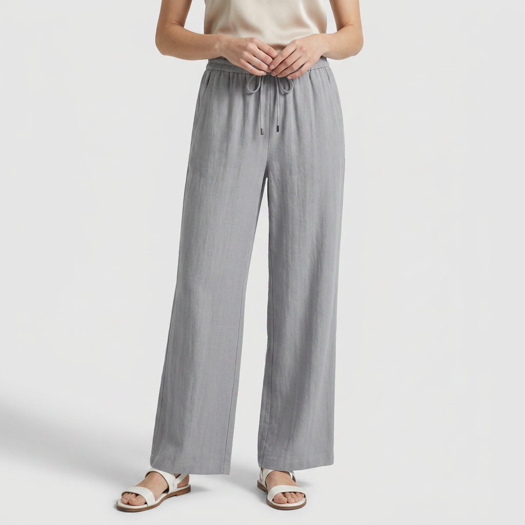 Pantalón Ancho Mujer Lino Bolsillos