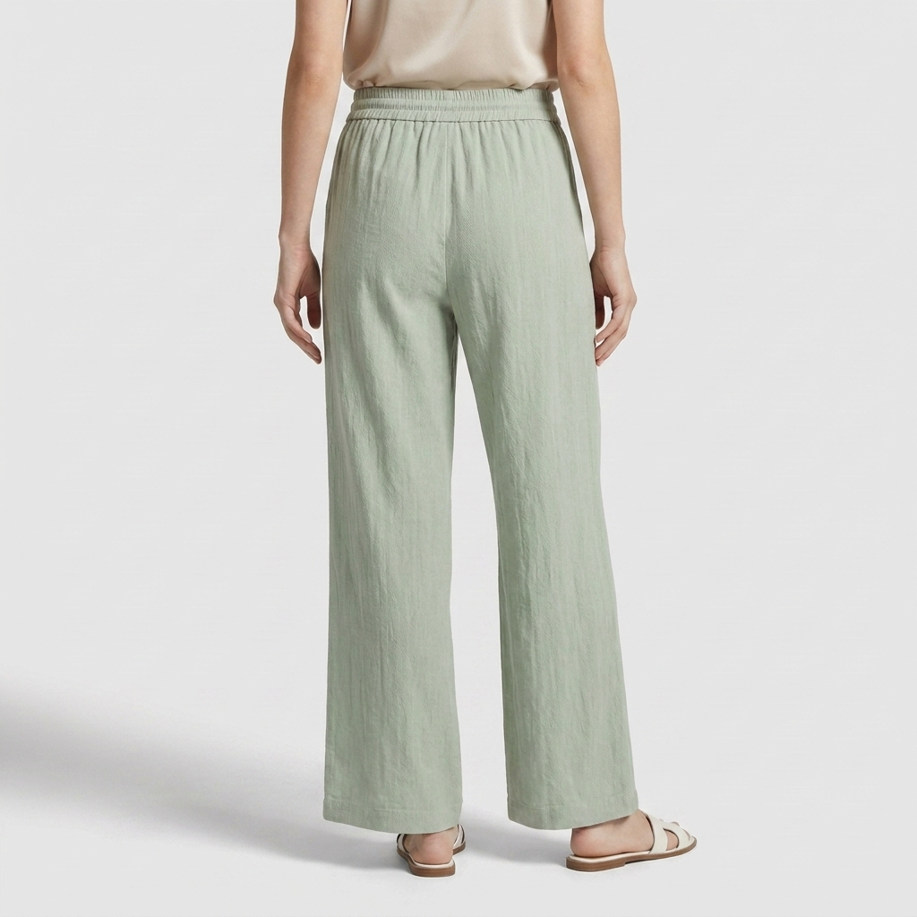Pantalón Ancho Mujer Lino Bolsillos