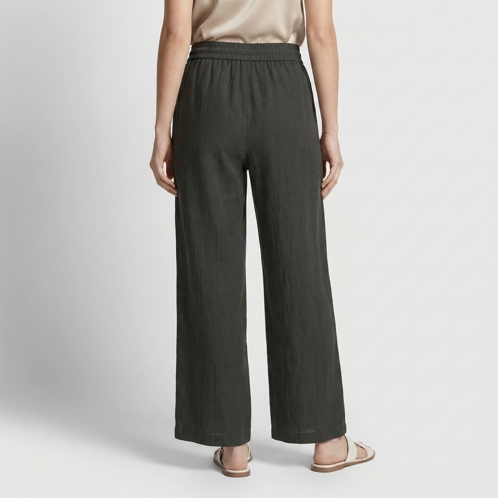 Pantalón Ancho Mujer Lino Bolsillos