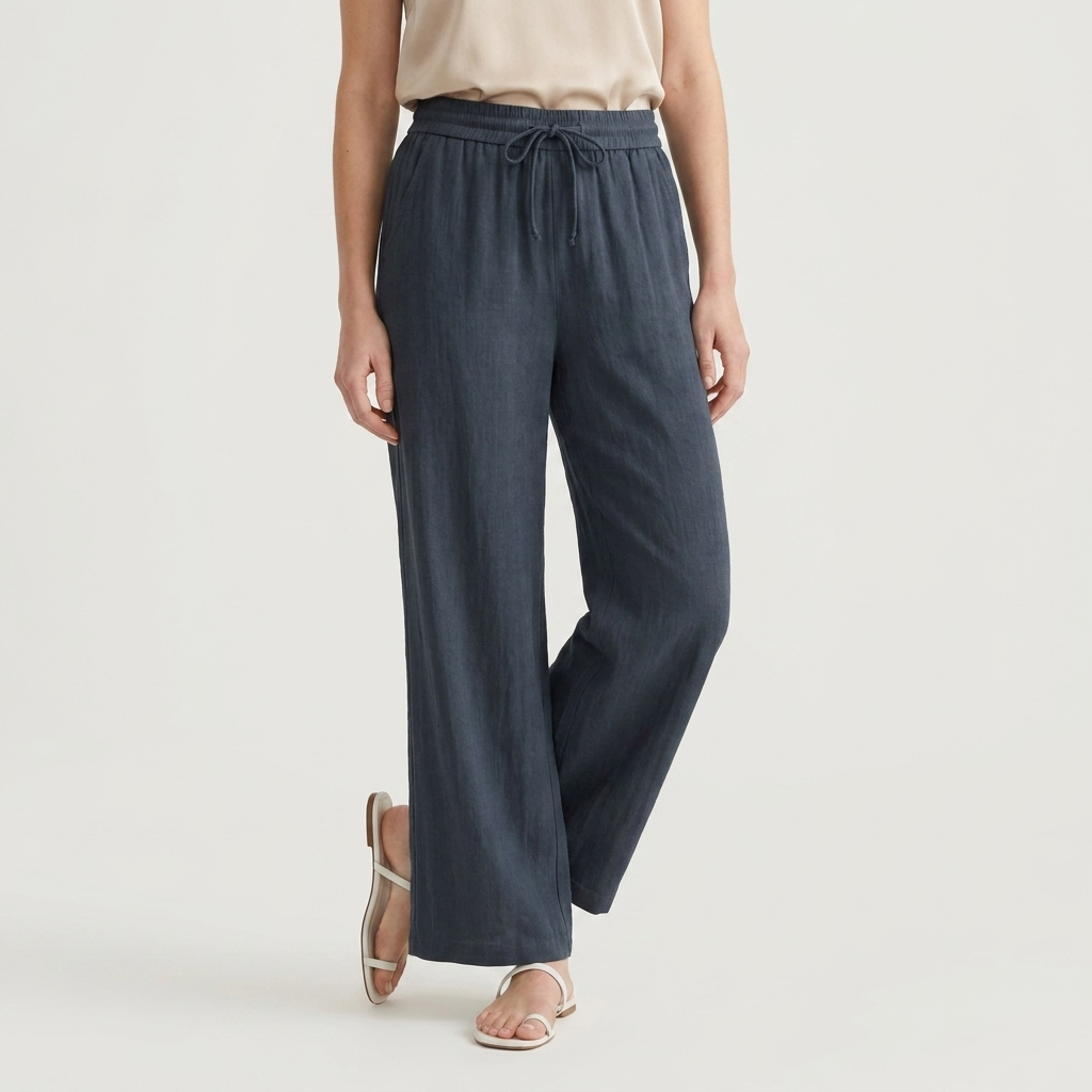 Pantalón Ancho Mujer Lino Bolsillos