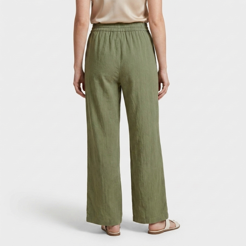 Pantalón Ancho Mujer Lino Bolsillos