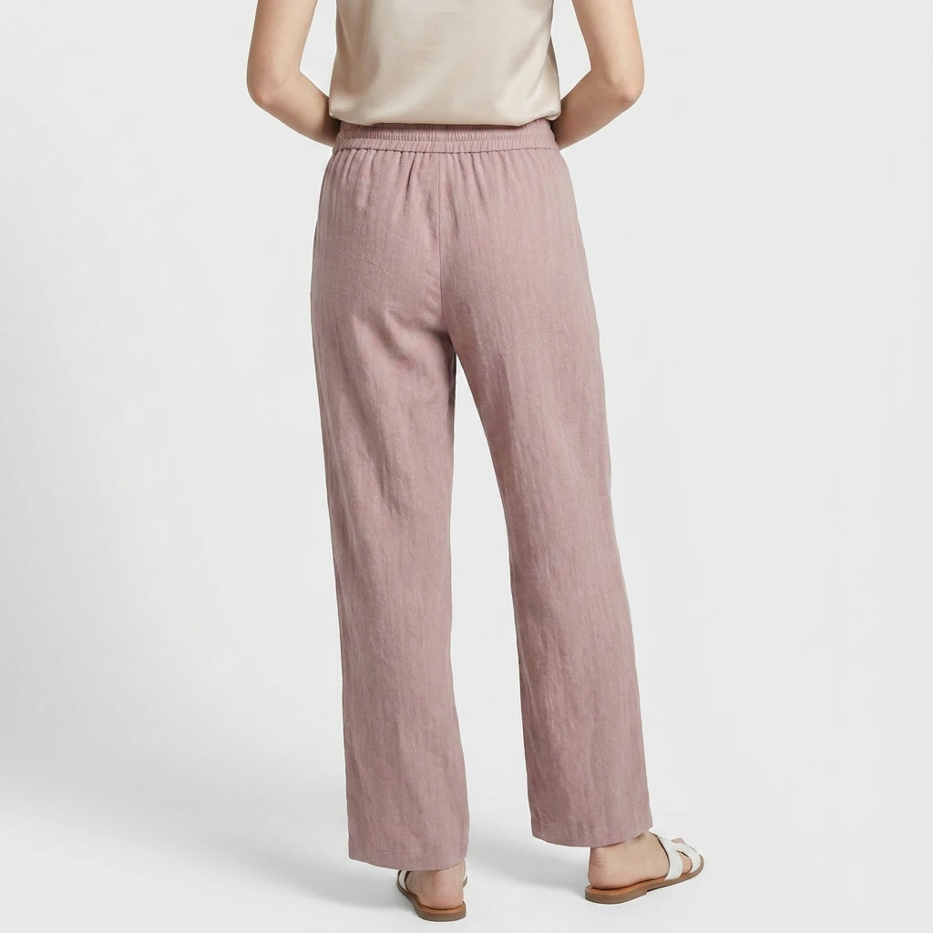 Pantalón Ancho Mujer Lino Bolsillos