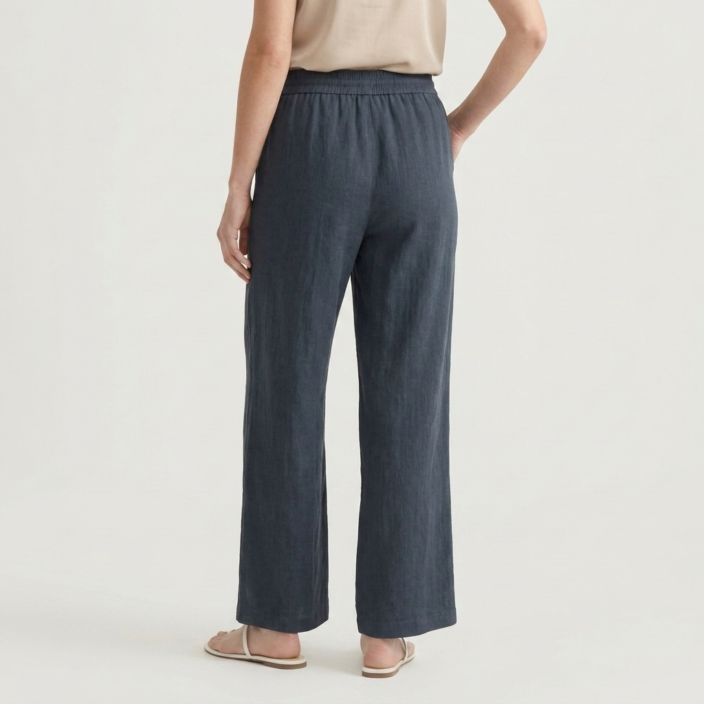 Pantalón Ancho Mujer Lino Bolsillos