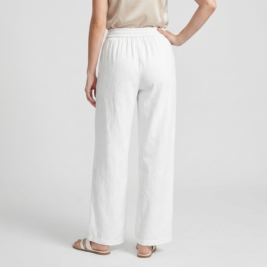 Pantalón Ancho Mujer Lino Bolsillos