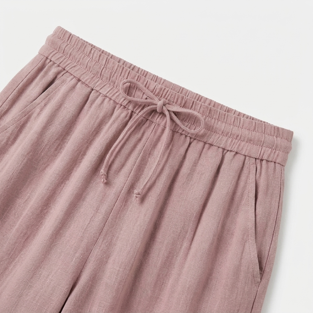 Pantalón Ancho Mujer Lino Bolsillos