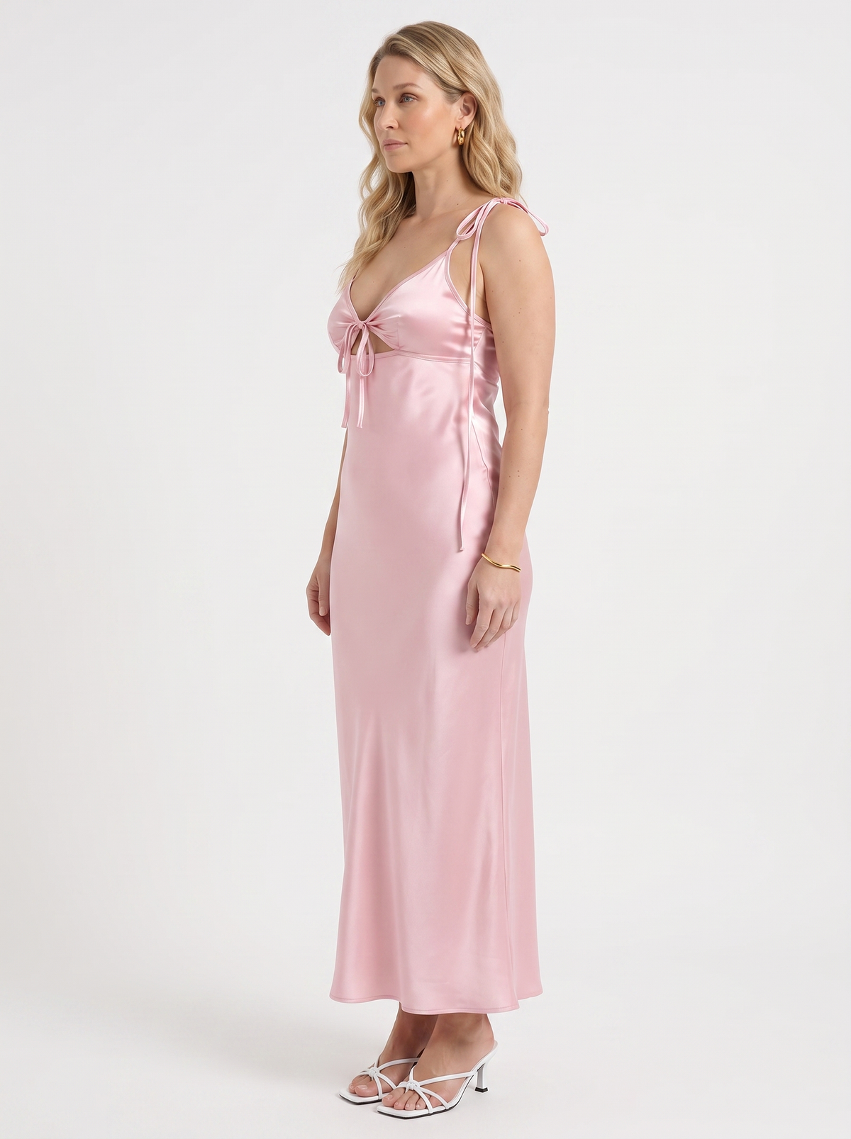 Vestido Largo Elegante Mujer de Satén con Tirantes Anudados - Vista 2