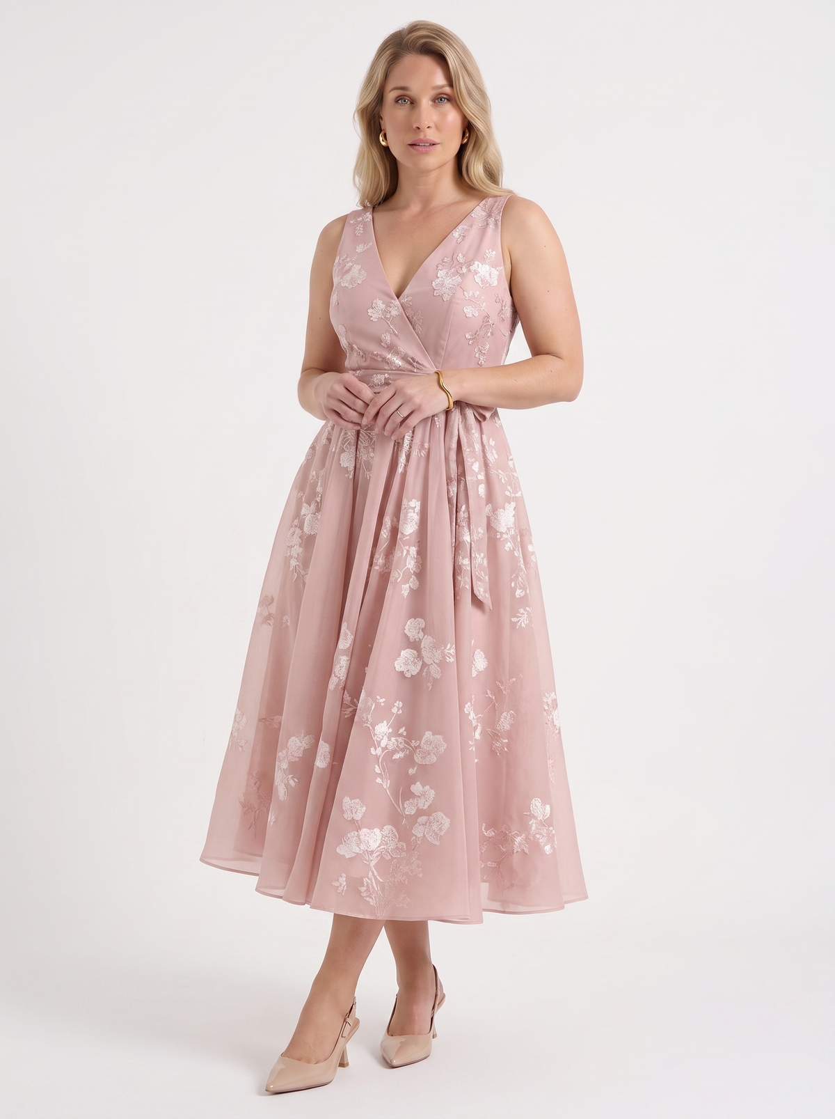 Vestido Midi Cruzado Mujer Estampado Floral con Escote en V - Vista 1