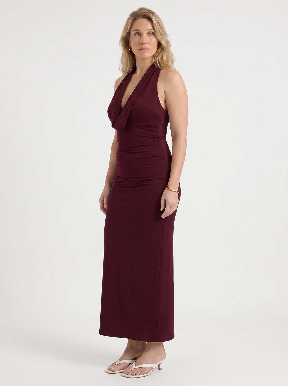 Vestido Largo de Fiesta Mujer Halter con Escote Drapeado - Vista 7