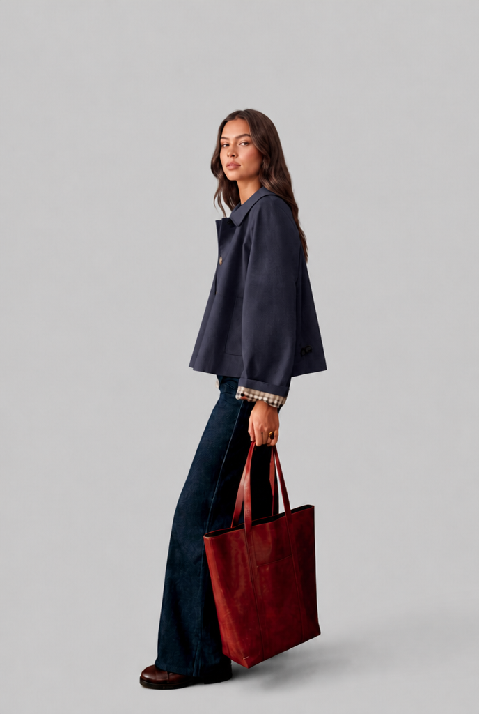 Trench Mujer Corto Boxy con Forro de Cuadros y Botones Grandes - Vista 10