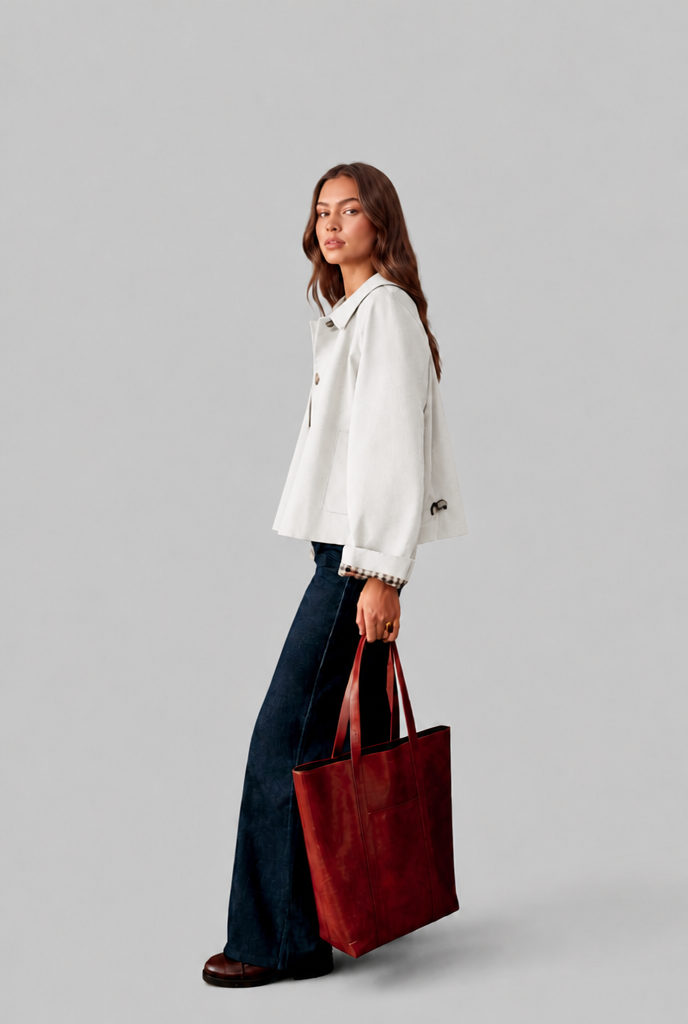 Trench Mujer Corto Boxy con Forro de Cuadros y Botones Grandes - Vista 20