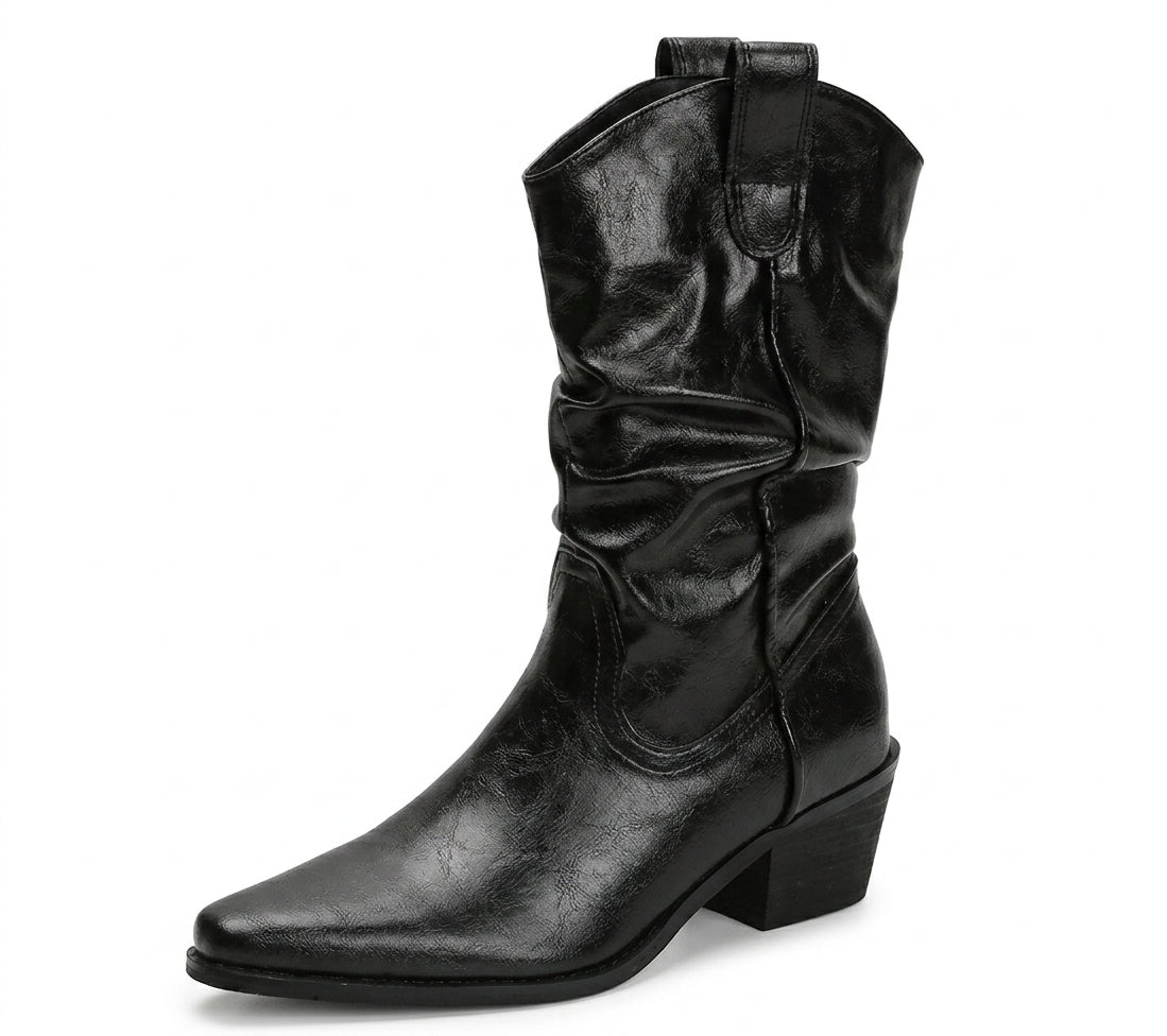 Botas Cowboy Mujer Camperas de Cuero Brillante Caña Corta