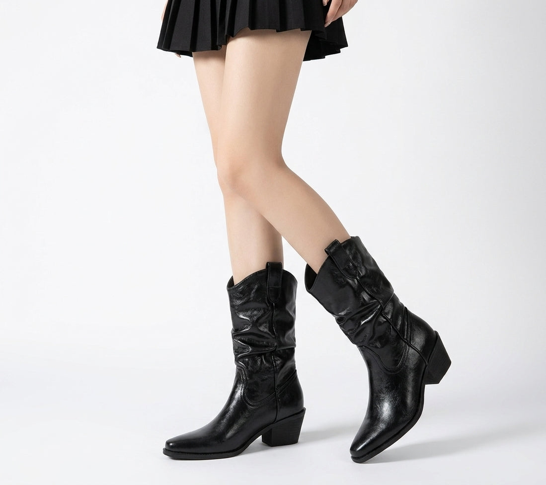 Botas Cowboy Mujer Camperas de Cuero Brillante Caña Corta