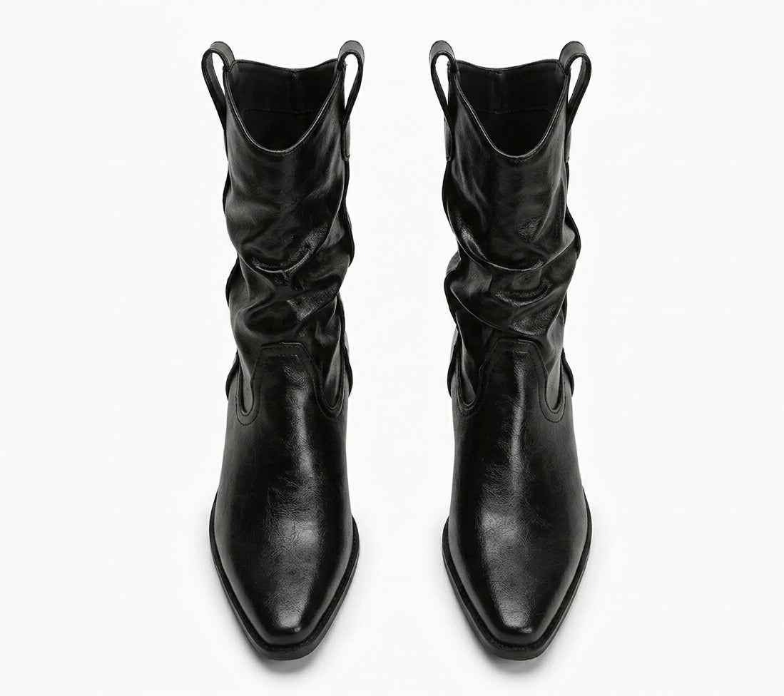 Botas Cowboy Mujer Camperas de Cuero Brillante Caña Corta