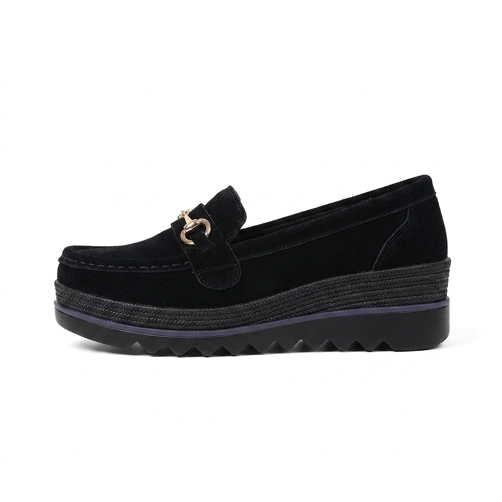 Mocasines con Plataforma Mujer con Bocado Dorado