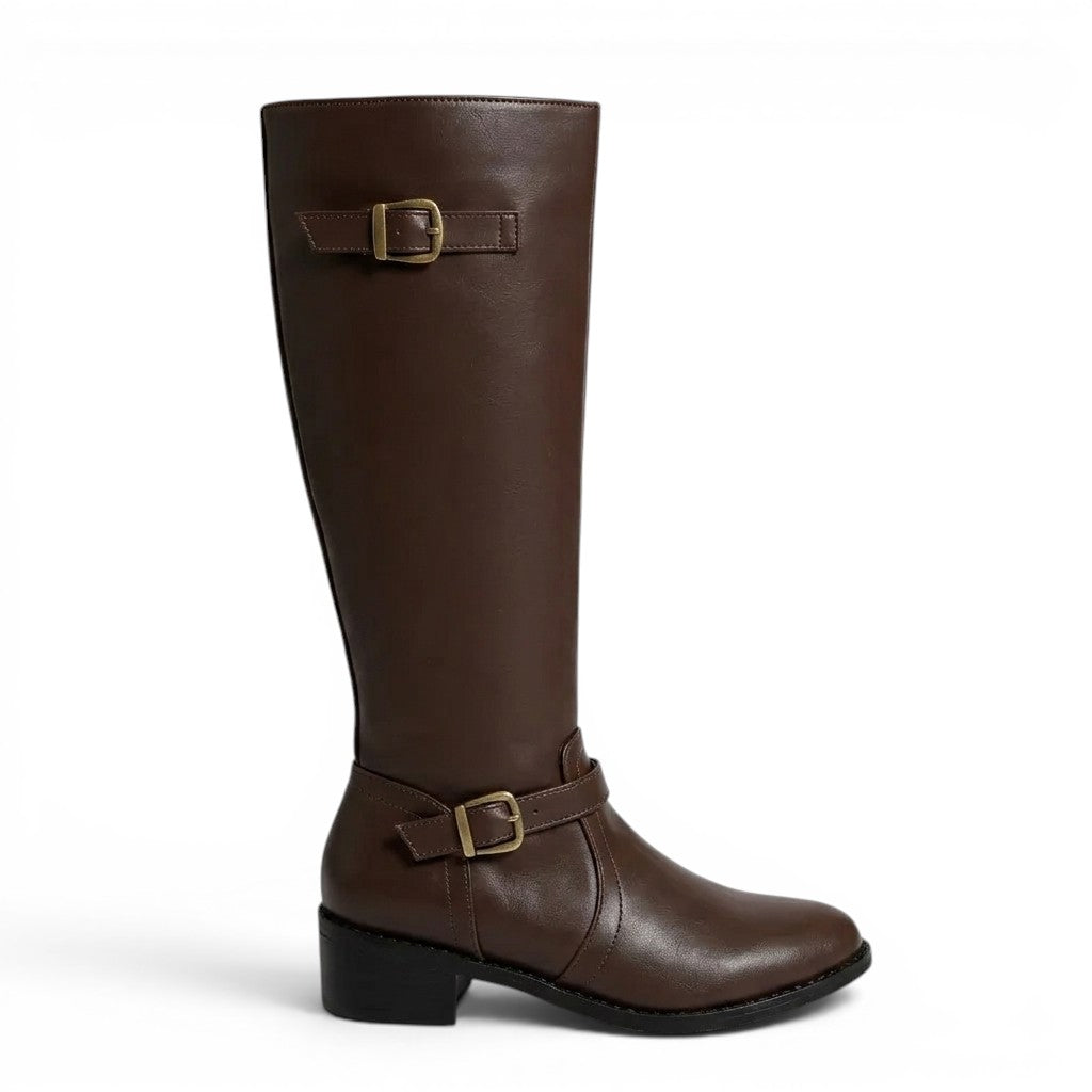 Botas Altas Mujer de Piel con Hebillas Doradas