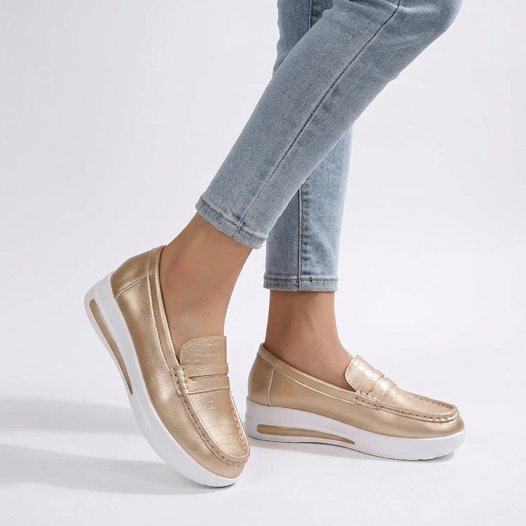 Mocasines con Plataforma Mujer Metalizados con Suela de Cámara de Aire