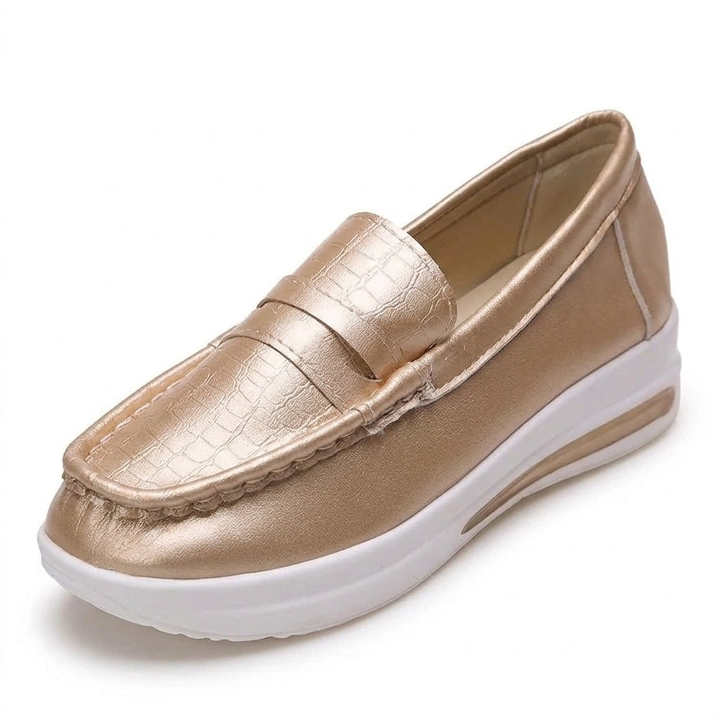 Mocasines con Plataforma Mujer Metalizados con Suela de Cámara de Aire