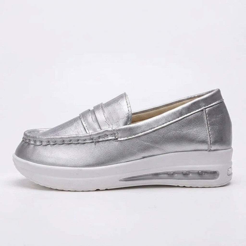 Mocasines con Plataforma Mujer Metalizados con Suela de Cámara de Aire