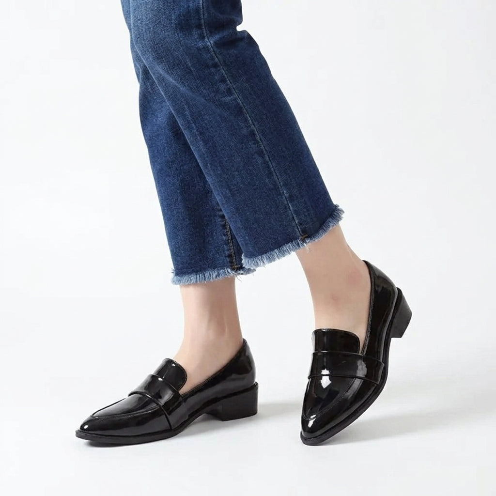 Mocasines de Charol Mujer Estilo Británico con Suela Plana