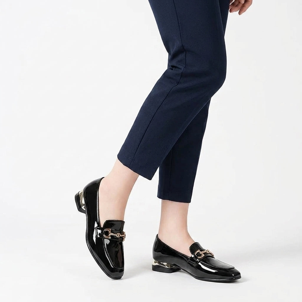 Mocasines de Charol Mujer con Tacón de Bloque y Diseño sin Cierres
