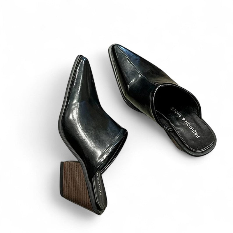 Mules de Tacón Mujer Negras Puntiagudas Estilo Western