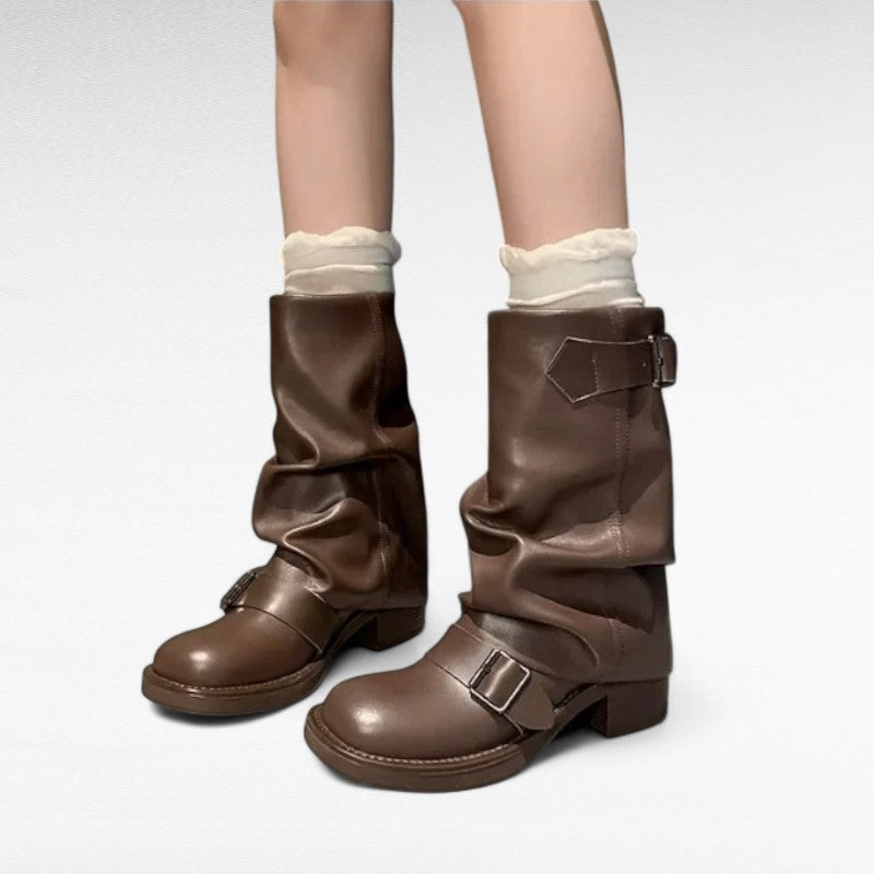 Botas Moteras Mujer de Piel Sintética con Hebillas
