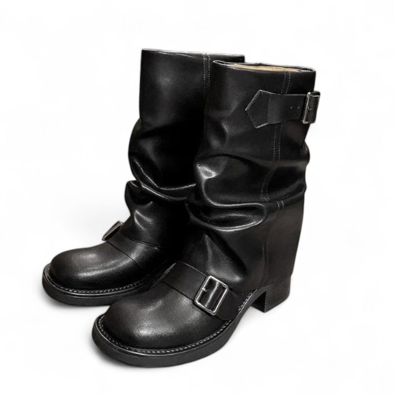 Botas Moteras Mujer de Piel Sintética con Hebillas