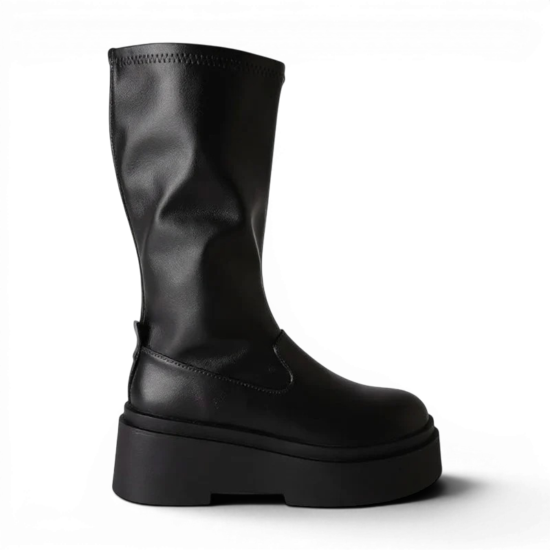 Botas Altas Mujer Negras Tacón Plano Caña Elástica