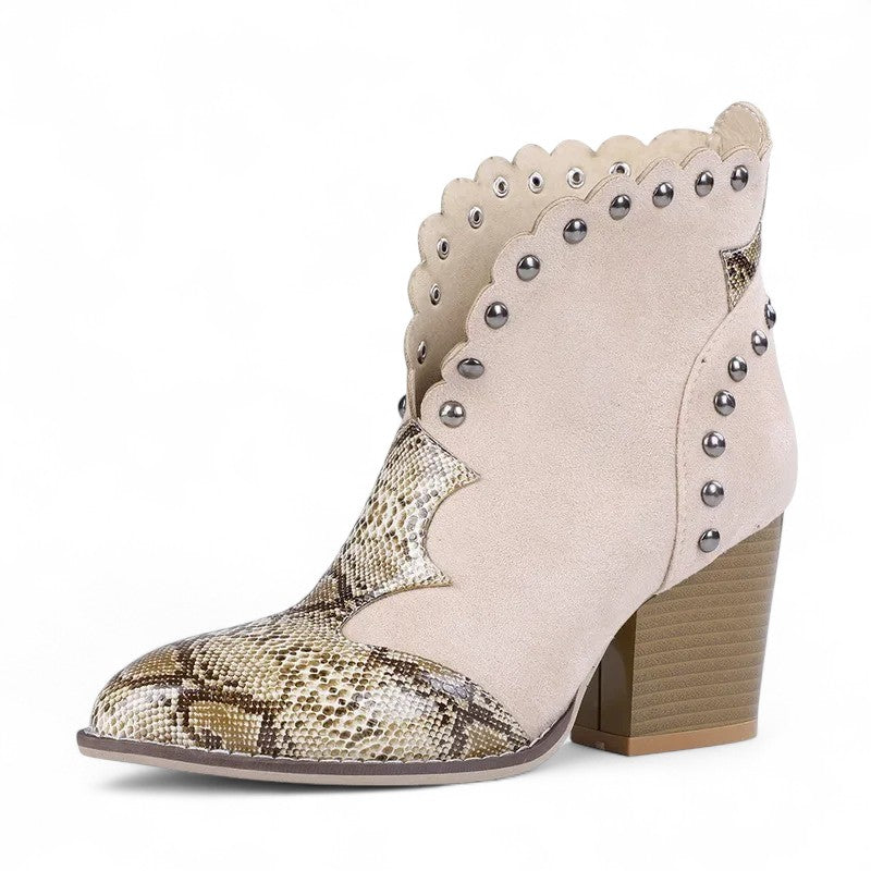 Botines de Tacón Mujer Tachonados con Efecto Serpiente