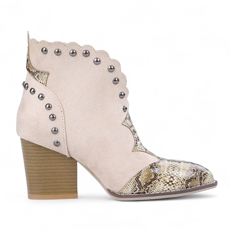 Botines de Tacón Mujer Tachonados con Efecto Serpiente