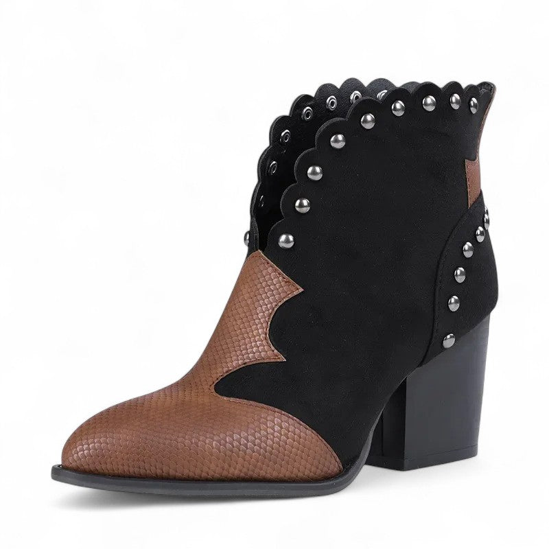 Botines de Tacón Mujer Tachonados con Efecto Serpiente