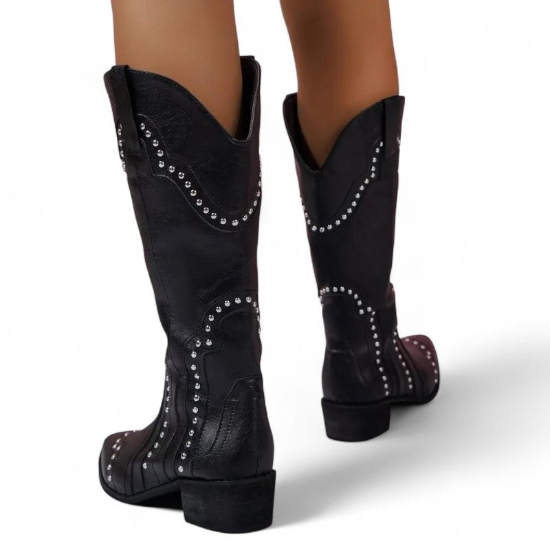 Botas Cowboy Mujer Camperas Tachonadas Caña Media Estilo Vintage