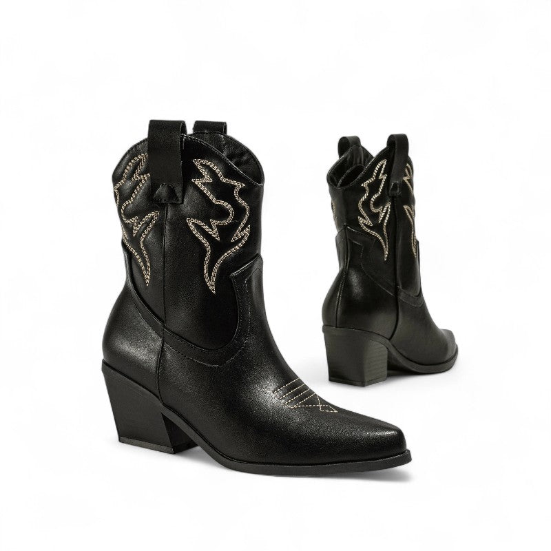 Botas Cowboy Mujer Camperas Bajas Sencillas con Tacón