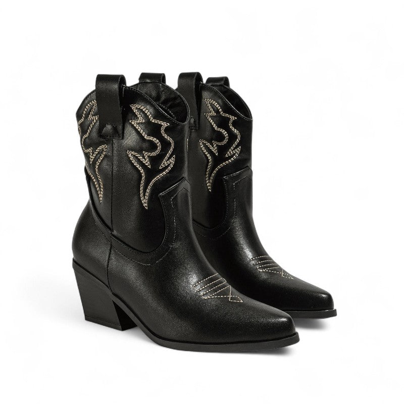 Botas Cowboy Mujer Camperas Bajas Sencillas con Tacón