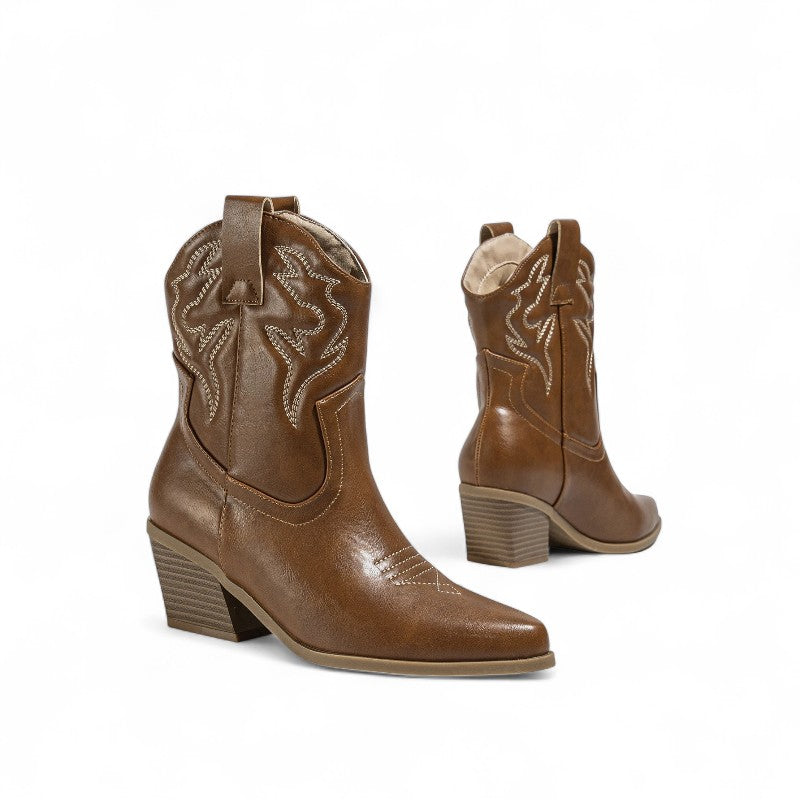 Botas Cowboy Mujer Camperas Bajas Sencillas con Tacón