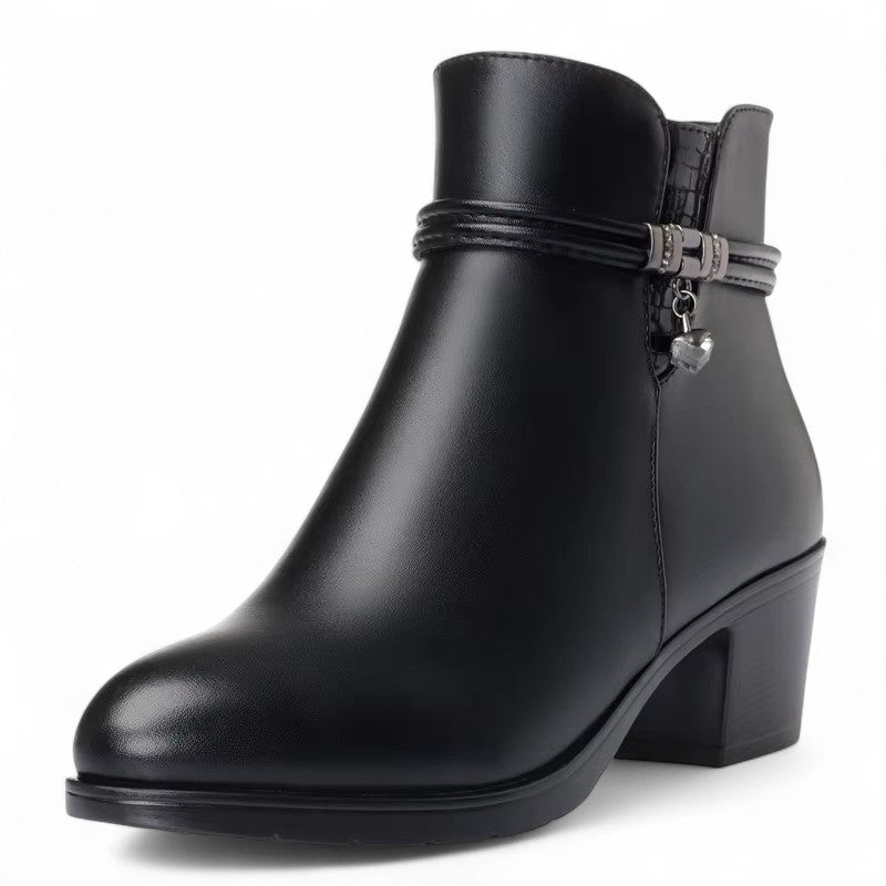 Botines Forrados Mujer con Cuello de Pelo y Tacón Bajo